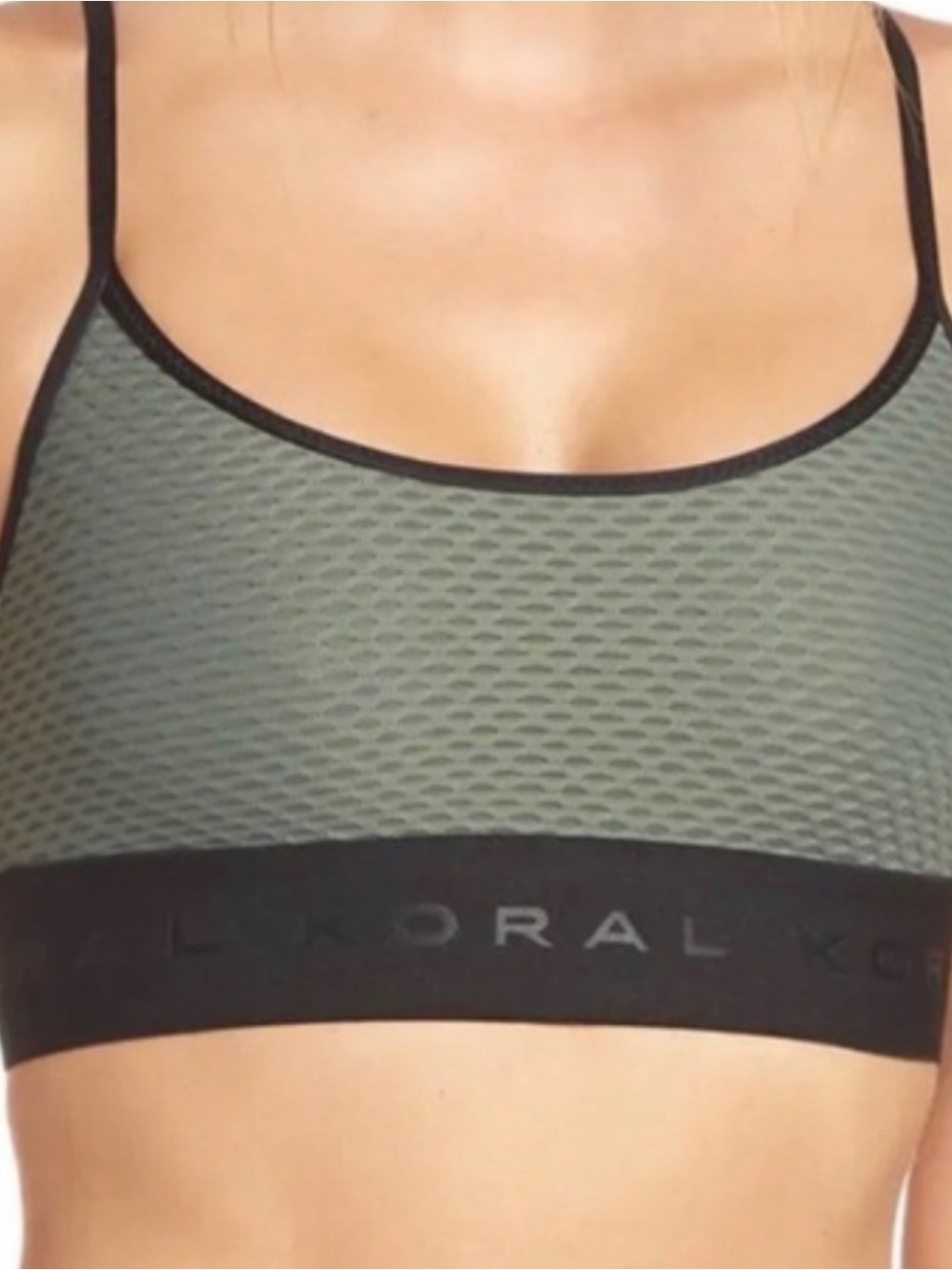 Koral Sage Green Mesh Sports Bra with Black Band